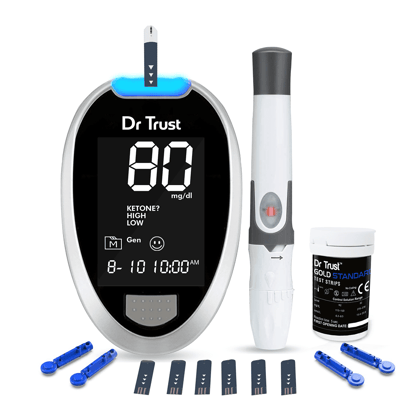 Dr Trust USA Gold Standard Glucosure Glucometer Blood Sugar Testing Meter 9001 with Lancing Device, 10 Strips & Lancets, Simple & Accurate Home Diabetes Testing Machine (Expiry August 2025)