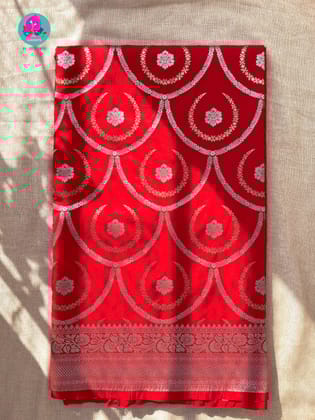 Red Semi Katan Banarasi silk Saree