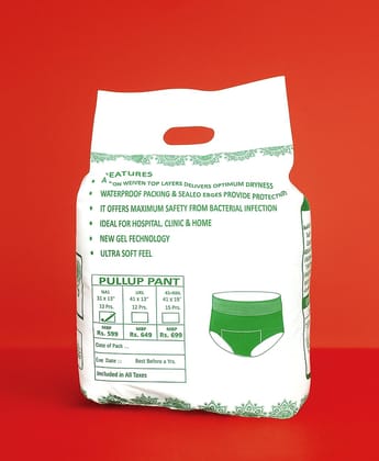 A Care Touch Unisex Adult Diaper Pullups M-L, Odor Lock Anti-Bacterial Leak-Proof Disposable Briefs, Ultra-Thin Design, Maximum Absorbency, Hypoallergenic, Pack of 1 for Seniors & Adults