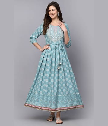 Stylum Rayon Printed Anarkali Women's Kurti - Blue ( Pack of 1 )