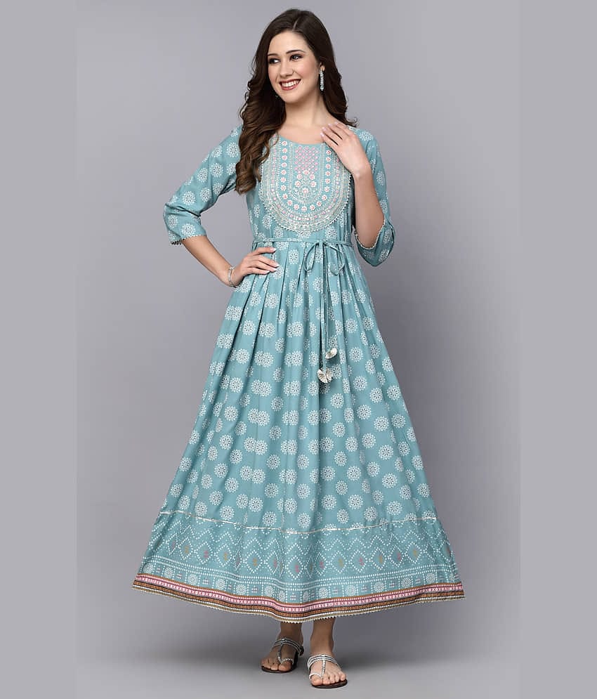 Stylum Rayon Printed Anarkali Women's Kurti - Blue ( Pack of 1 )