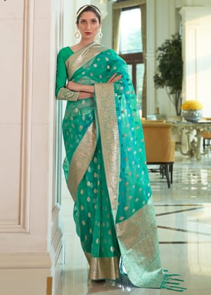 Ganges Green Woven Organza Silk Saree