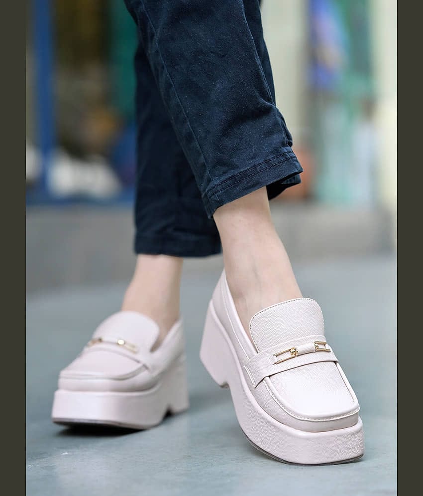 Shoetopia Beige Women's Loafers