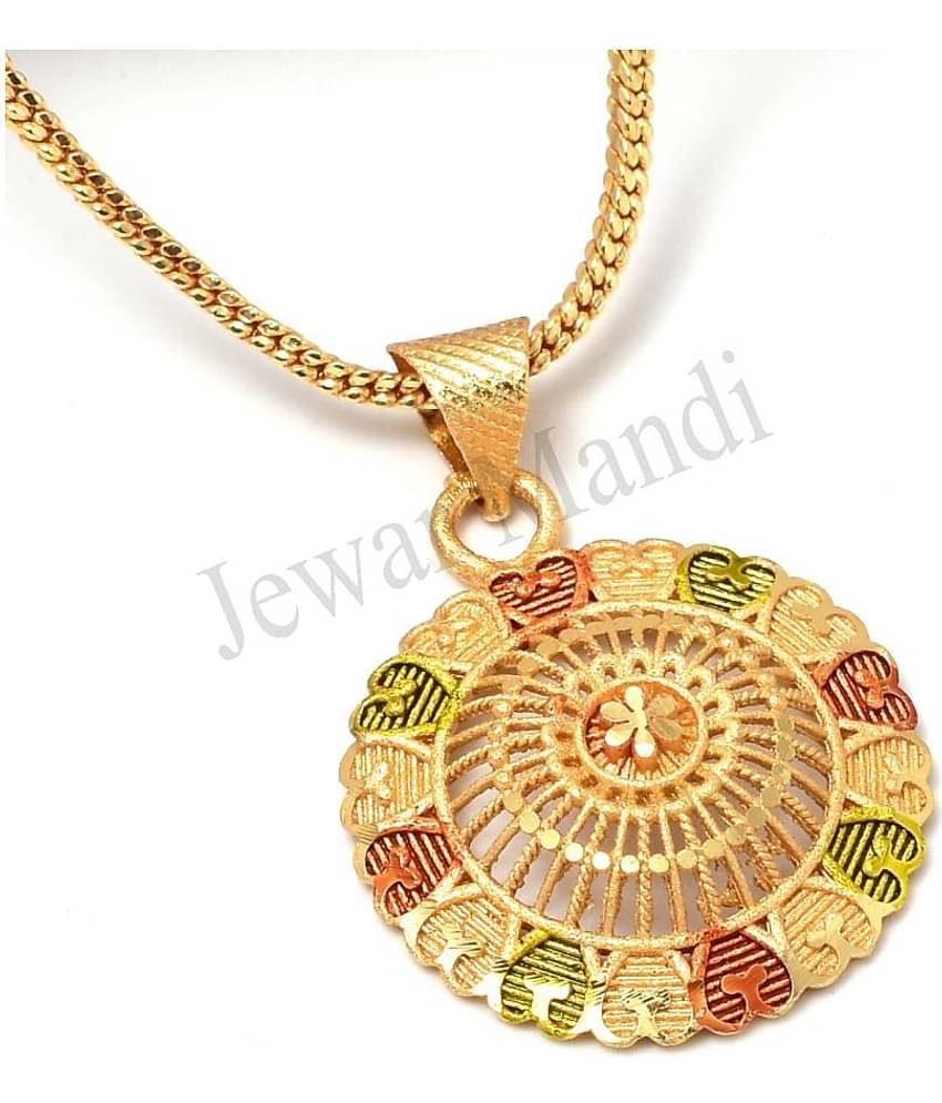 Jewar Mandi Pendant Meena Work Round (Gol) SurajMukhi Locket Chain Gold Plated Rich Look Long Size Latest Designer Daily Use Jewelry for Men Women, Boys Girls, Unisex