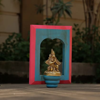 Antique Brass Idol Of Lord Garuda With Distressed Wooden Frame