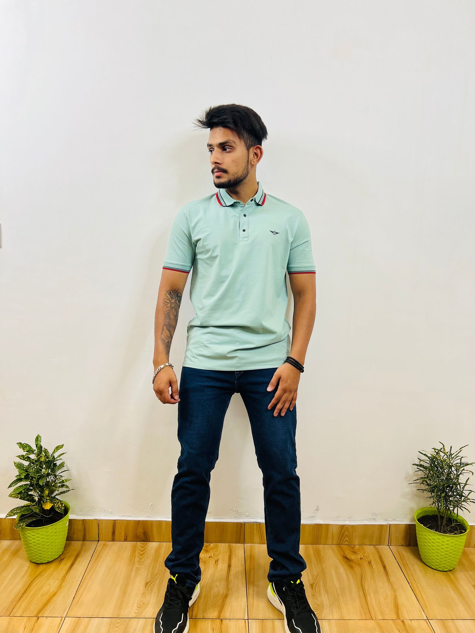 Pista- Red Black Striped T-shirt (6001G)-S / Cotton