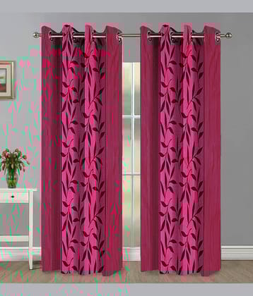 Home Candy Set of 2 Long Door Semi-Transparent Eyelet Polyester Fuschia Curtains ( 274 x 120 cm )