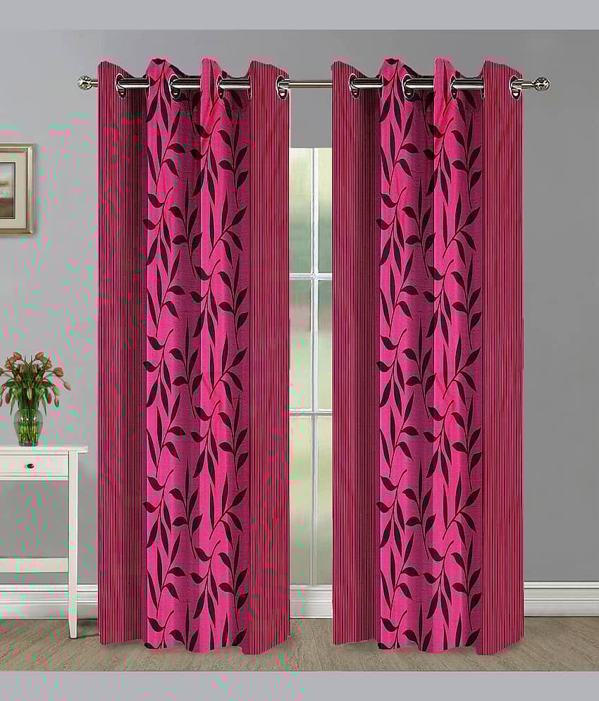 Home Candy Set of 2 Long Door Semi-Transparent Eyelet Polyester Fuschia Curtains ( 274 x 120 cm )