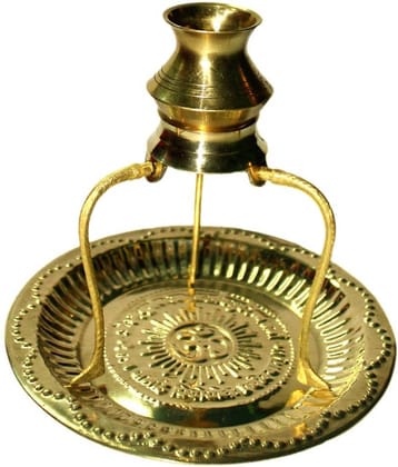 Brass Pooja Plate Thali with Shivling Stand and Abhishek Lota Kalash Brass (1 Pieces, Gold)