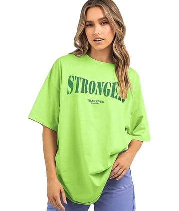 Leotude Women Cotton Blend Printed Oversized Fit Round Neck T-Shirt ( Green )