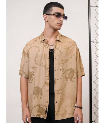 Ketch Viscose Oversized Fit Printed Half Sleeves Men's Casual Shirt - Beige ( Pack of 1 )