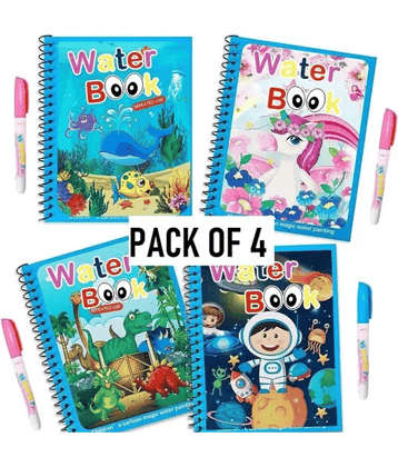 Reusable Magic Water Quick-Dry Coloring Book with Magic Pen – Doodle and Painting Board for Children's Educational Drawing Pad (Assorted Colors & Random Designs, Pack of 4)