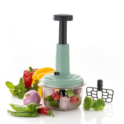 2-in-1 push chopper Stainless Steel Blade Quick & Powerful Manual Hand Held Food Chopper to Chop & Cut Fruits, Vegetables, Herbs, Onions, Salad (800ml)