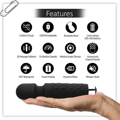 Cordless Massager for Pain Relief - Handheld, 8 Speeds, 20 Modes, Waterproof Silicone, 1 Year Warranty