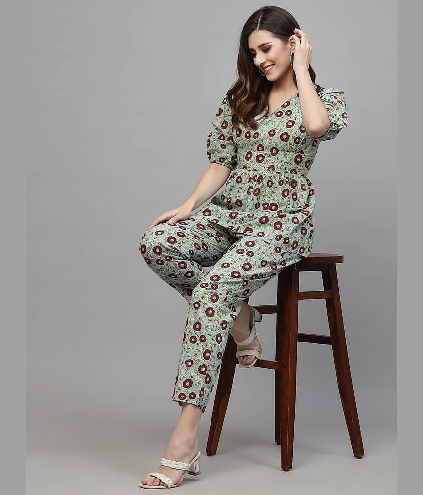Stylum Women Printed Top With Trousers Co-Ord Set ( Turquoise )