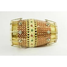 Musical Instrument Handmade Folk MeenaKari Work Wooden Dholak Nuts N Bolt Dholki