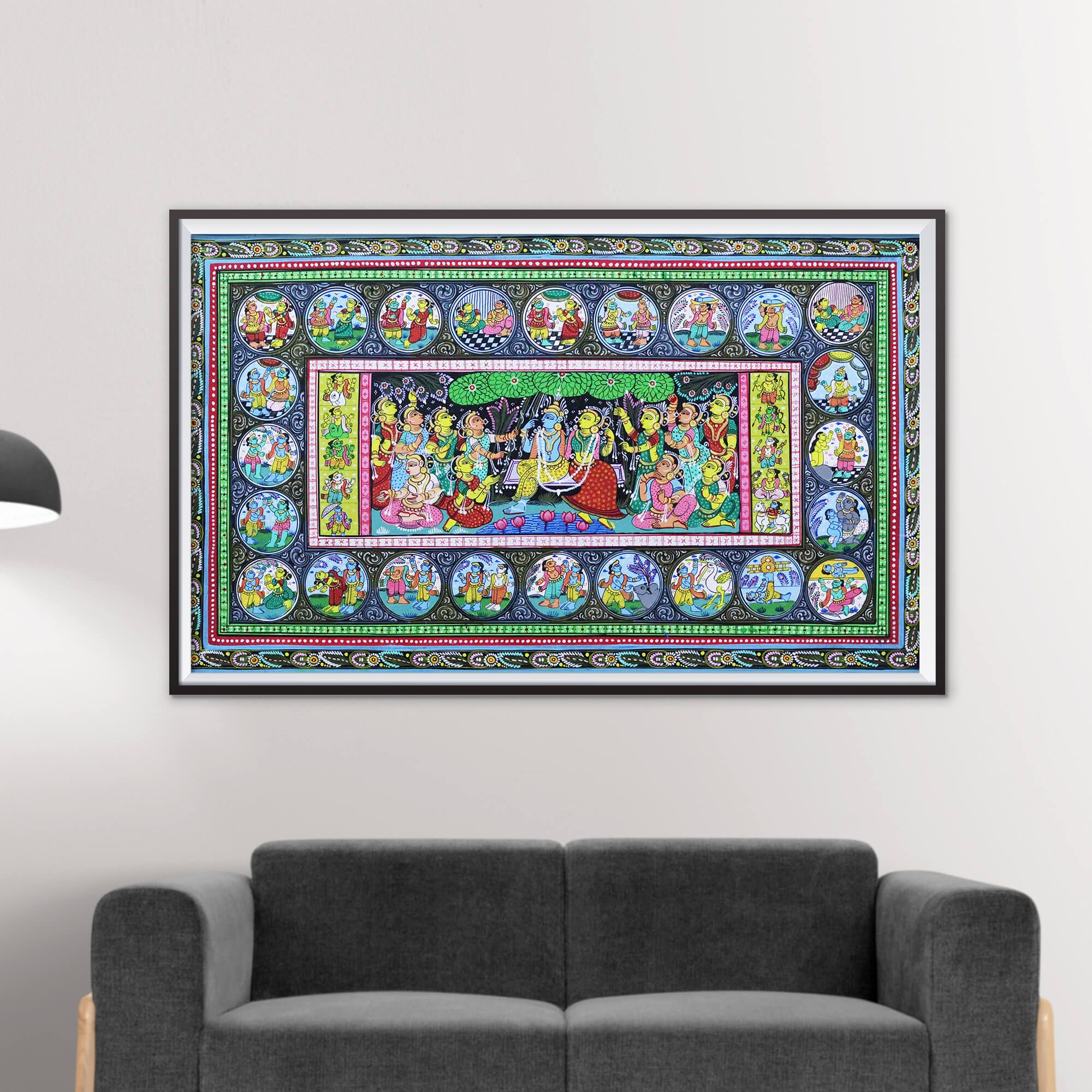 Patta Painting of Krishna Leela along with Vishnu Dasavatara