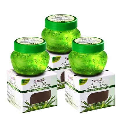 NutriGlow Aloe Vera Gel Great For Face, Hair, Acne, Sunburn, Bug Bites, Rashes, Glowing and Radiant Skin, Hydrating Gel Relieves Itchy & Irritated Skin, Non Sticky, 100gm Each, Pack of 3 NutriGlow Aloe Vera Gel Great For Face, Hair, Acne, Sunburn, Bug Bi