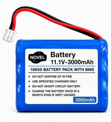 NOVEL 11.1V 3000mAh 18650 Lithium-Ion Battery Pack with BMS Protection | Rechargeable Power Source for Robotics, Electronics Projects and Portable Equipment