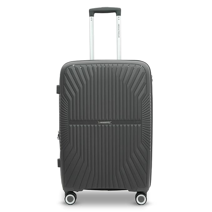 AMERICAN TRAVELLER Tourispro Trolley Bag for Travel Set of 3 |Suitcase for Travel |Leightweight Large Luggage Traveling Bag| Polypropylene(Pp) Bags with Expandable 8 Wheels (28, Charcoal Grey)