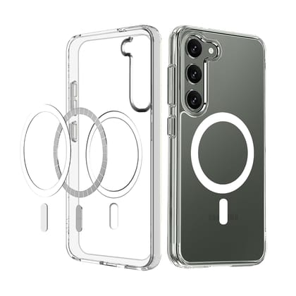 Magfit Cover for Samsung Galaxy S23 (5G) | Mag-Safe Wireless Charging | Designed with Magnetic Lock Shockproof Phone Bumper Transparent Back Case Cover (Transparent)