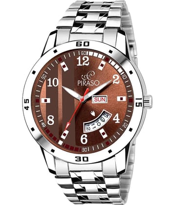 PIRASO Silver Leather Analog Men's Watch