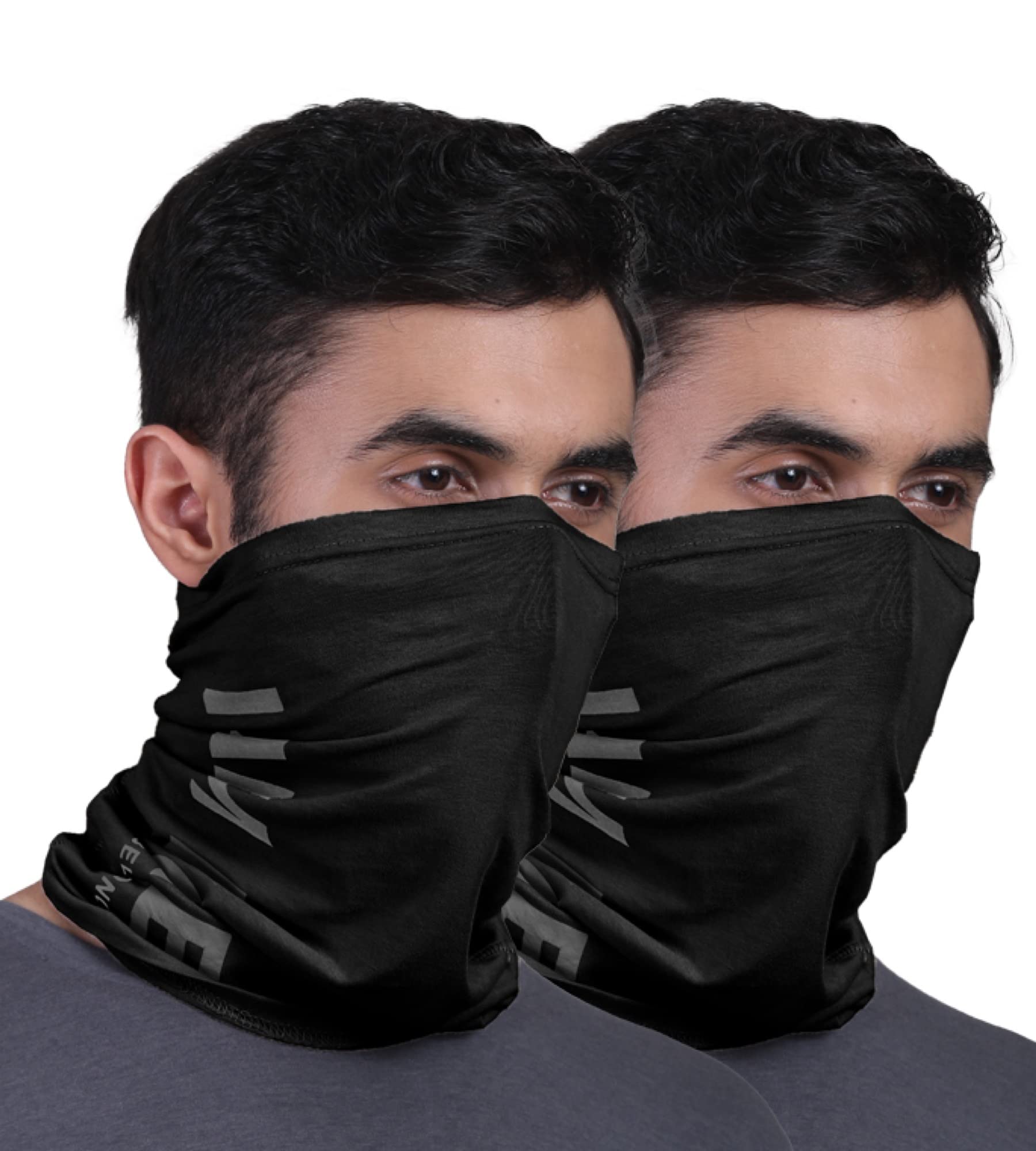 FREECULTR Unisex Bamboo Bandana, Anti Microbial Super Soft & Comfort Fit, Breathable Multipurpose Headband, Face Mask for Dust Protection and Sun - Printed Pack of 2-Black,Black