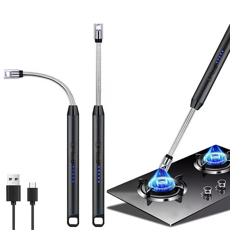 Rechargeable Electric Lighter with LED Battery Display,, Windproof Flameless Candle Torch with LED Light and USB Charging, Suitable for Camping, Outdoor Cooking