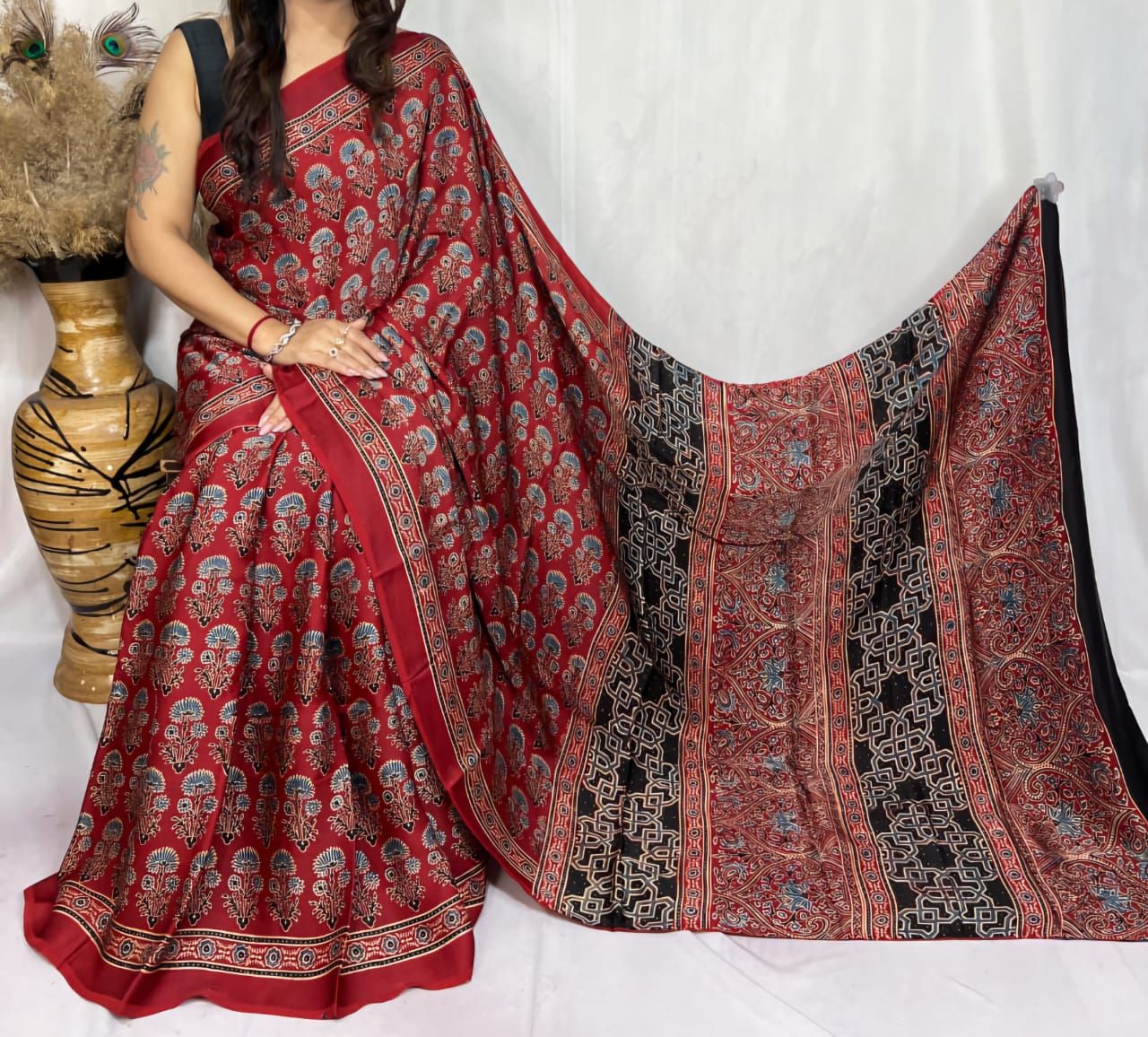 Ajrakh Print Modal Silk Style 8-Ajrakh Print