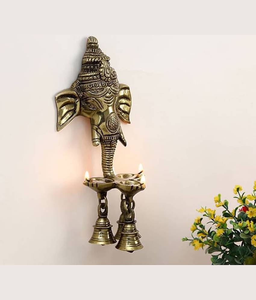 eCraftIndia Brown Ganesha Deepak With Bell Wall Hanging Idol Showpieces
