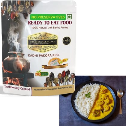 Kadhi Pakora Rice (200gm + 200gm) INDIAN KHANA KHAZANA | No Added Preservative and Colours | Serve Hot Anytime Anywhere with our Flameless Food Heater inside the Pack. Indian Tasty Flavour Ready to Eat Food Kadhi Pakora Rice |