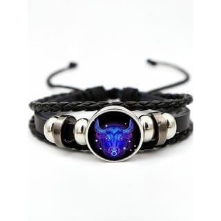 Fashion Zodiac Sign Leather Bracelet For Men & Women | Adjustable Multilayer Braided Wrist Band With Metal Charm | Styli Fashion Zodiac Sign Leather Bracelet For Men & Women | Adjustable Multilayer Braided Wrist Band With Metal Charm | Styli