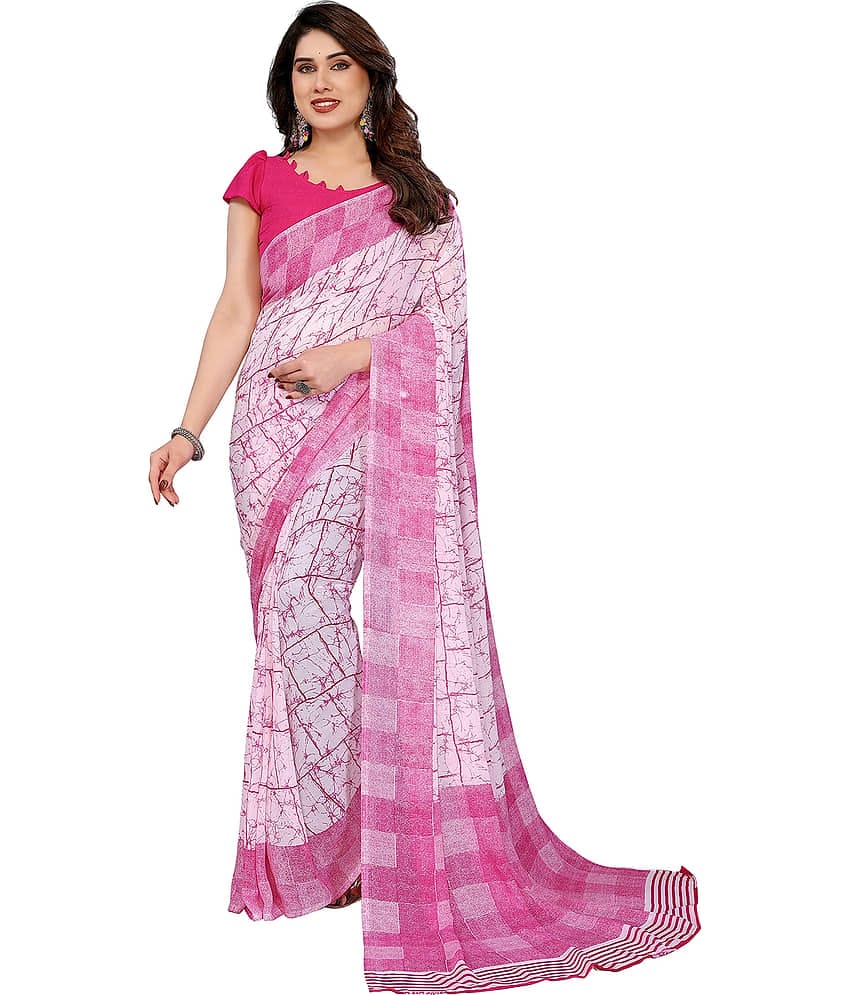 Kashvi Sarees Georgette Printed Ilkal Saree With Unstitched Blouse Piece ( Pink )