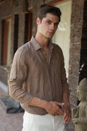 Jazz - 100% Linen Shirt - Khaki-XL-44 / KHAKI