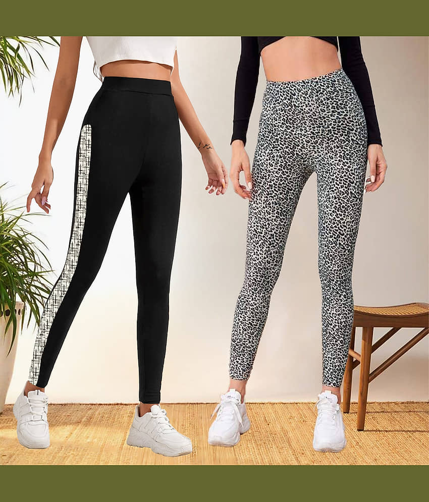 DTR FASHION - Cotton Blend Regular Fit Multicolor Women's Jeggings ( Pack of 2 )
