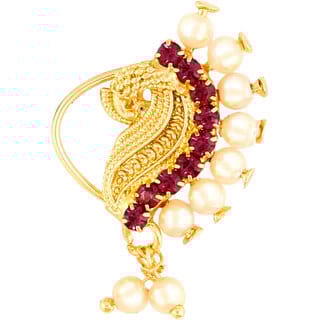 Vighnaharta Gold Plated Mayur design with Peals Alloy Maharashtrian Nath Nathiya./ Nose Pin for women VFJ1007NTH-Press