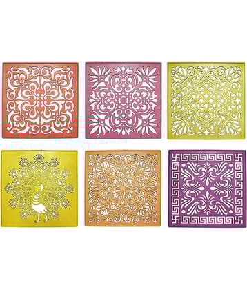 PRANSUNITA Laser Cutted Rangoli Plastic Stencil Tools, Big Size 12 x 12 inch Square, Heavy Duty Reusable Traditional Stencils for Diwali, Pongal, Weddings Decorations, Pack of 6 Different Designs