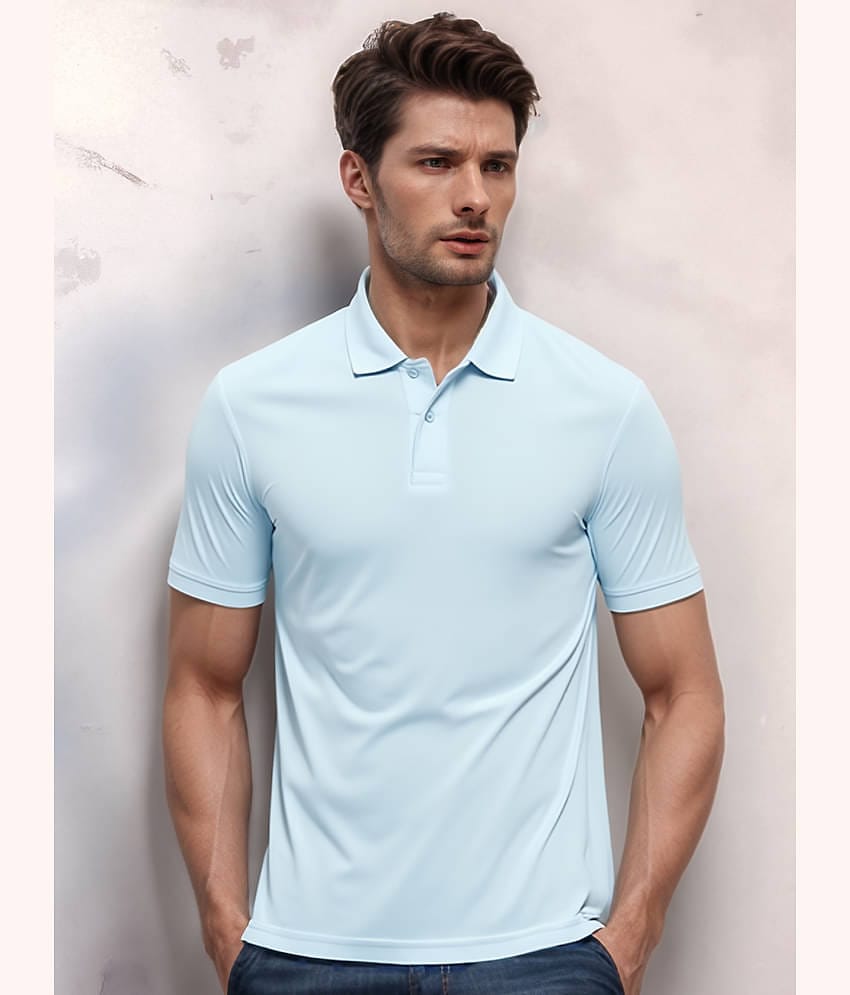 renuovo Pack of 1 Cotton Blend Regular Fit Solid Half Sleeves Men's Polo T Shirt ( Sky Blue )
