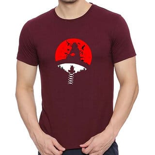 Hit Square Mens Maroon Printed 100% Cotton Round Neck T-Shirt