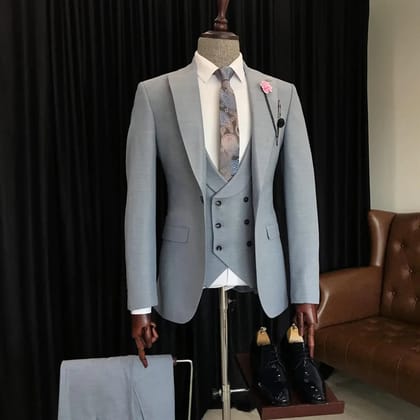 ITALIAN FIT MEN'S ASH GREY SINGLE BREASTED SUIT BY ITALIAN VEGA® (3-PIECE)-M-40