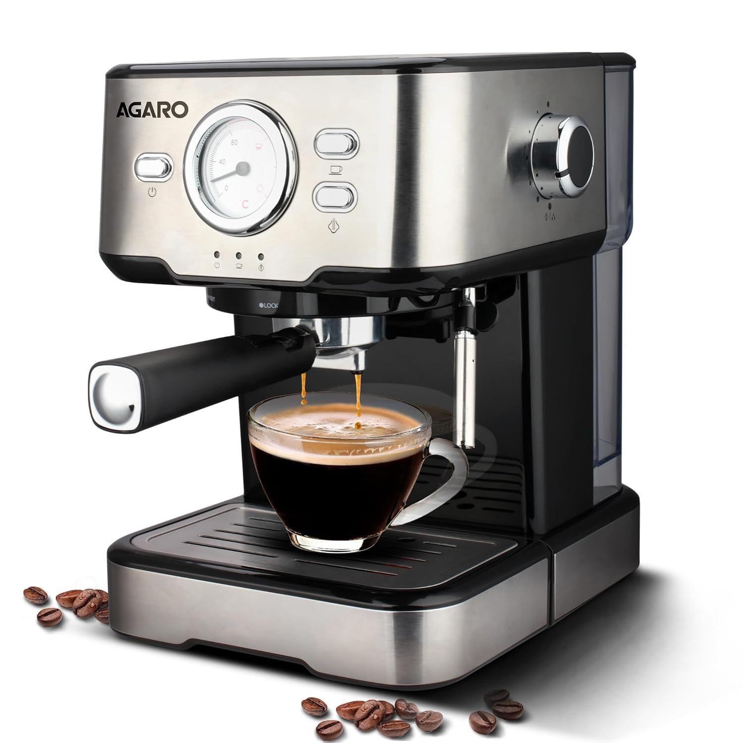 AGARO Imperial Espresso Coffee Maker Machine For Home, 15 Bar, 1100 W, Adjustable Milk Frothing Wand & Double Temperature Control System, Espresso, Cappuccino, Latte, Mocha, Cold Coffee AGARO Imperial Espresso Coffee Maker Machine For Home, 15 Bar, 1100 