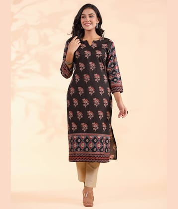 Vbuyz Cotton Printed Straight Women's Kurti - Black ( Pack of 1 )