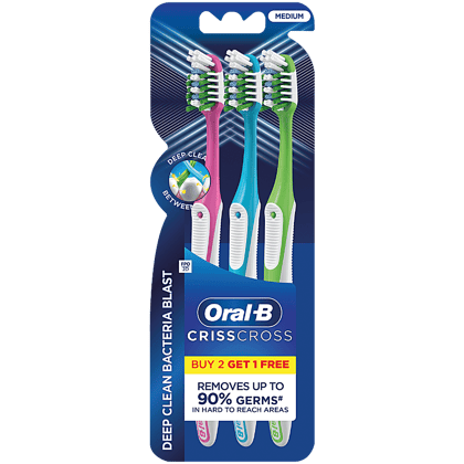 Oral B Crisscross Bacteria Blast Soft Toothbrush, 2+1 pcs