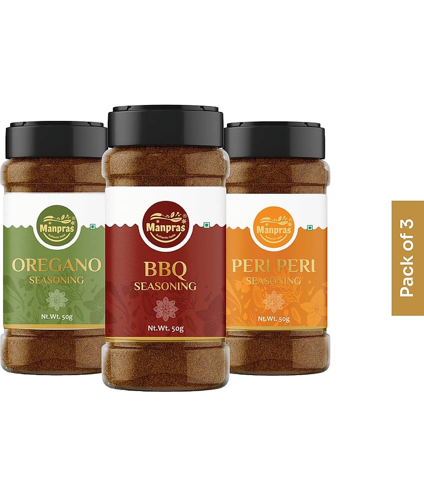 MANPRAS Seasoning Combo PERI PERI - OREGANO - BBQ Pack of 3. 50Gms Each. 150 gm