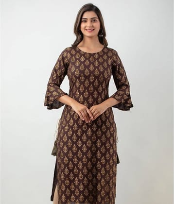 MAUKA - Brown Rayon Women's Straight Kurti ( Pack of 1 )