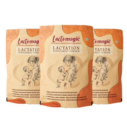 LACTOMAGIC Lactation Supplement Powder - To Boost Mother's Milk Supply With Power Of Satavari, Fenugreek, 250 gm Each - Pack of 3