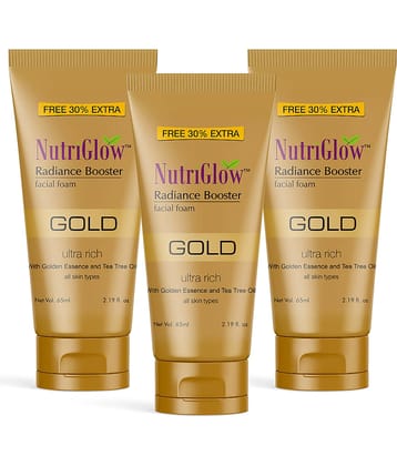 NutriGlow Gold Radiance Booster Foam Face Wash For Nourished & Hydrated Skin, Reduce Dark Spot & Blemishes, 65ml Each, (Pack of 3)