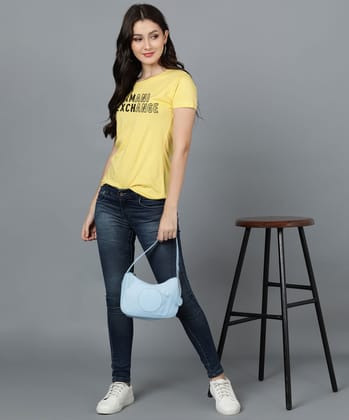 Women Half Sleeve A X Printed T-shirt-L