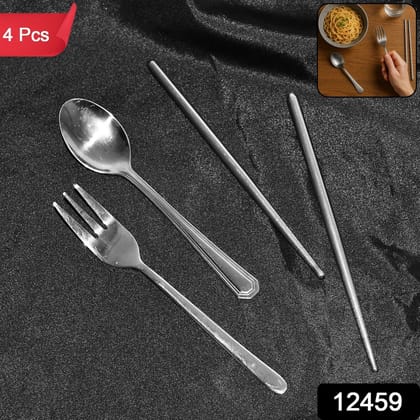 Stainless Steel Cutlery Spoon, Fork & Pair of Chopstick Set Stainless Steel Cutlery Spoon, Fork & Pair of Chopstick Set