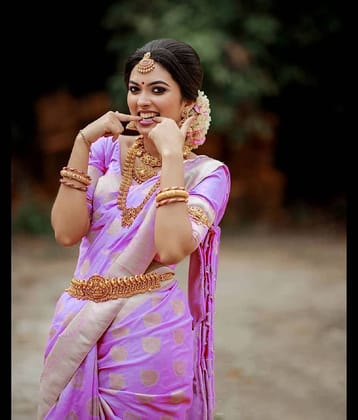 Gazal Fashions Art Silk Woven Banarasi saree With Unstitched Blouse Piece ( Lavender )